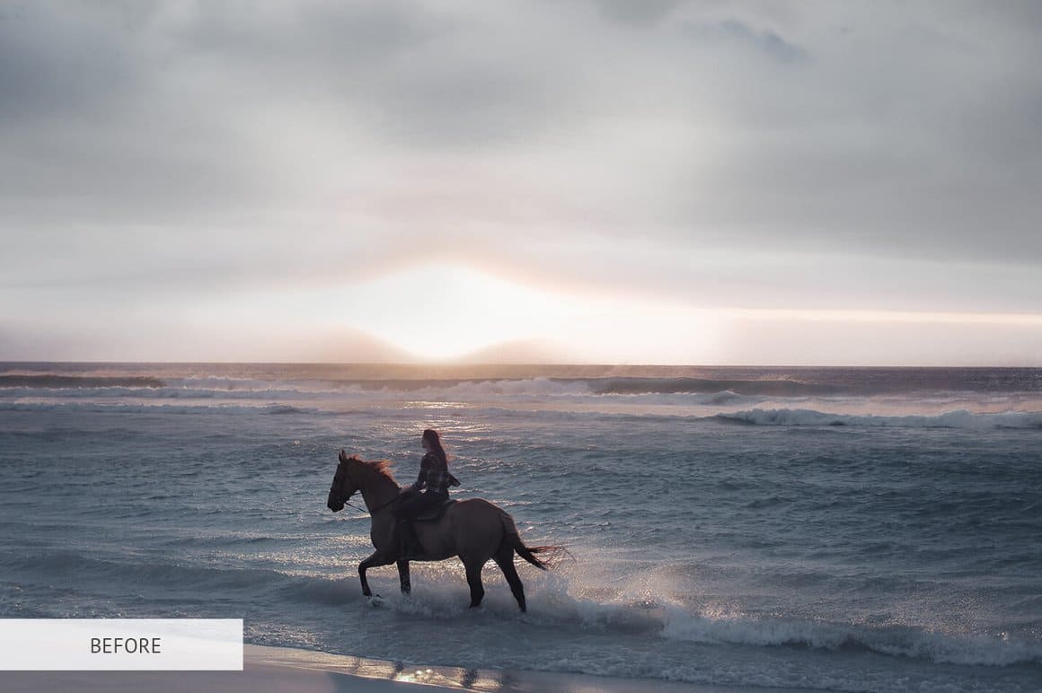 Photo for processing in Photoshop with the image of a girl walking on a horse at the sea.