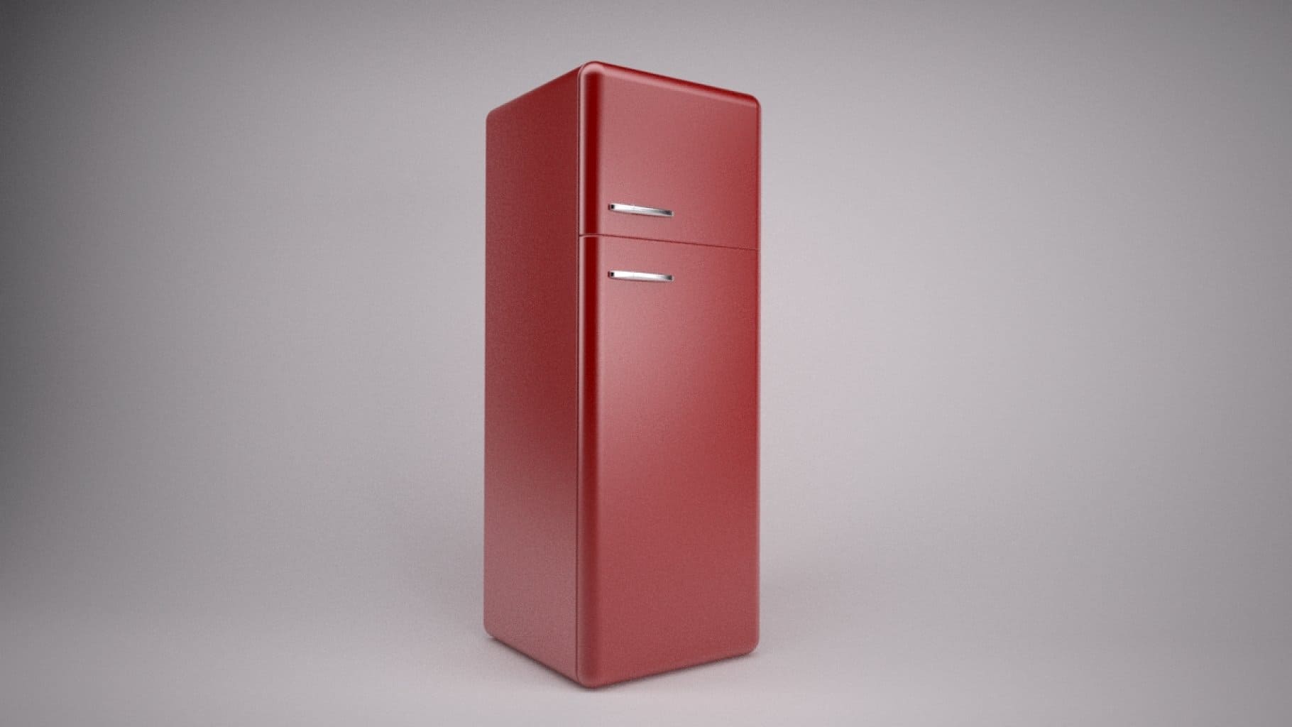 A beautiful red refrigerator on a photo shoot.