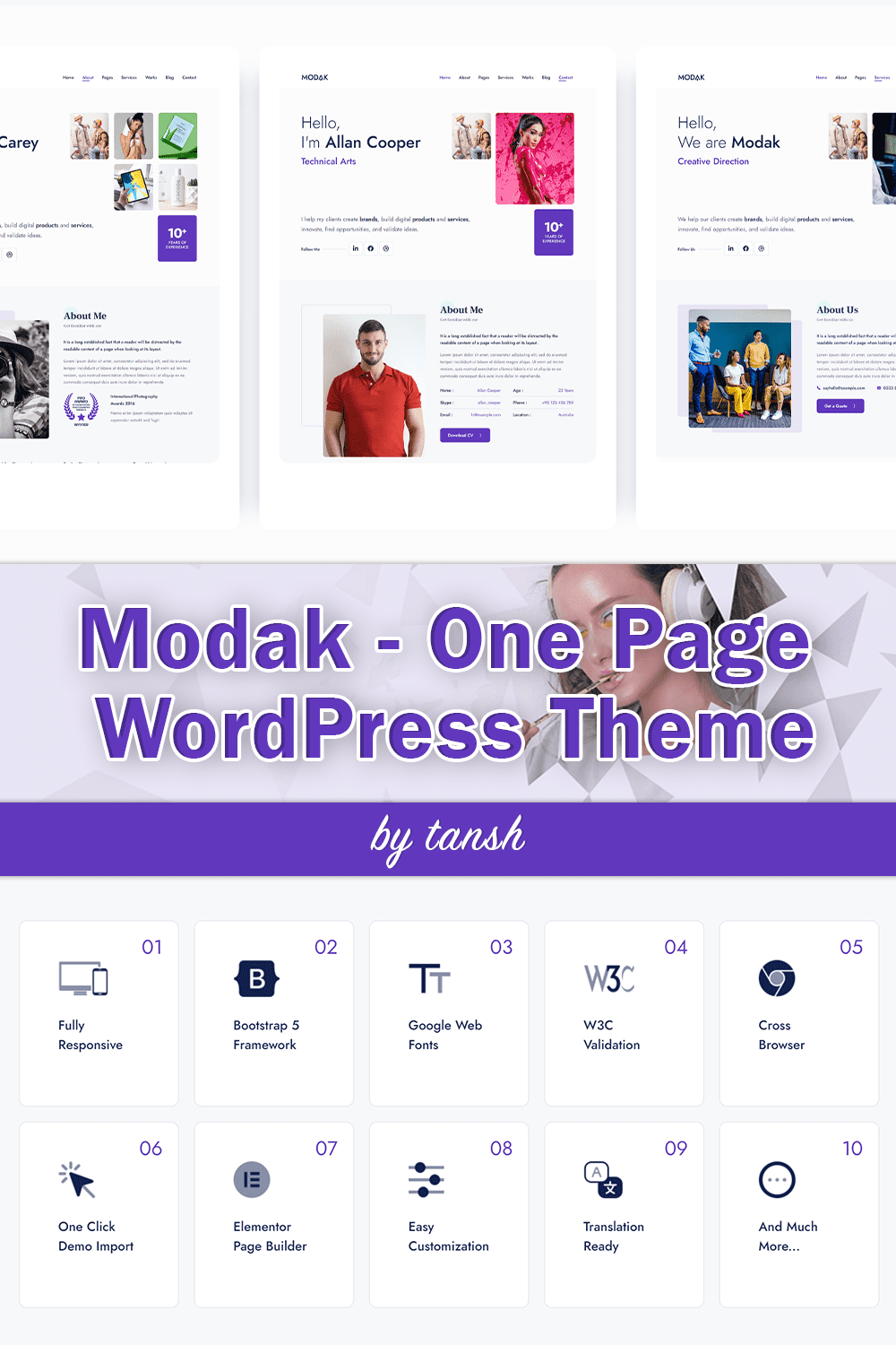 Modak – one page WordPress Theme fully responsive.