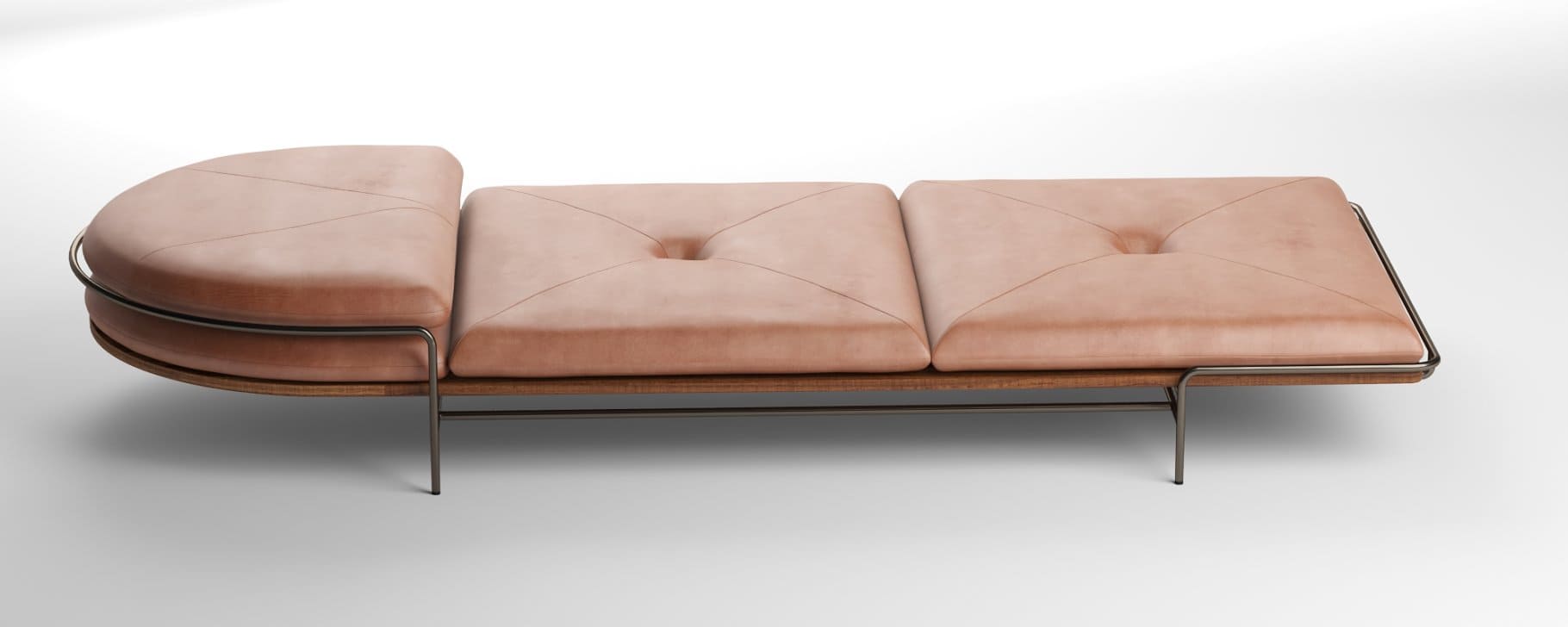 Geometric Daybed by Bassam fellows on metal legs.