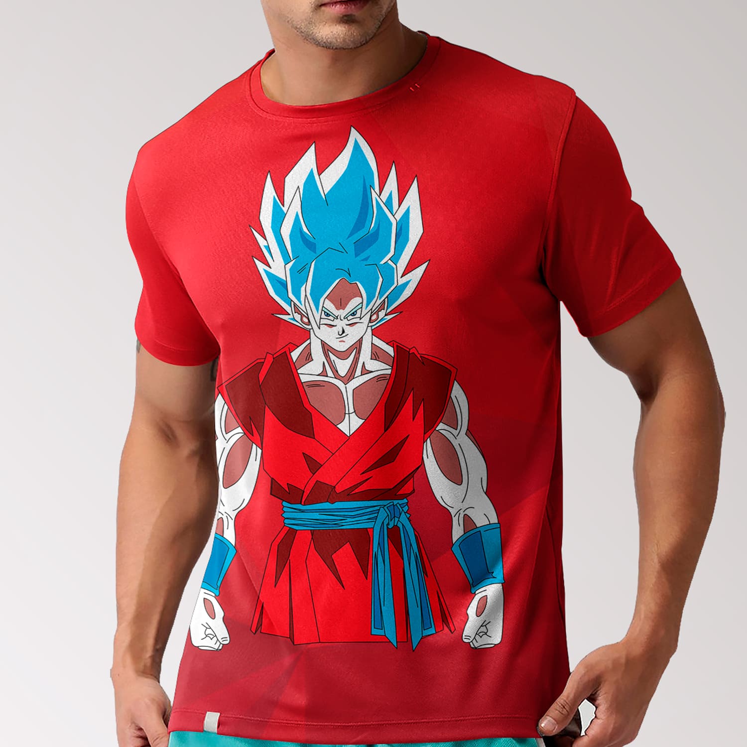 Super Saiyan Goku SVG on the red t-shirt.