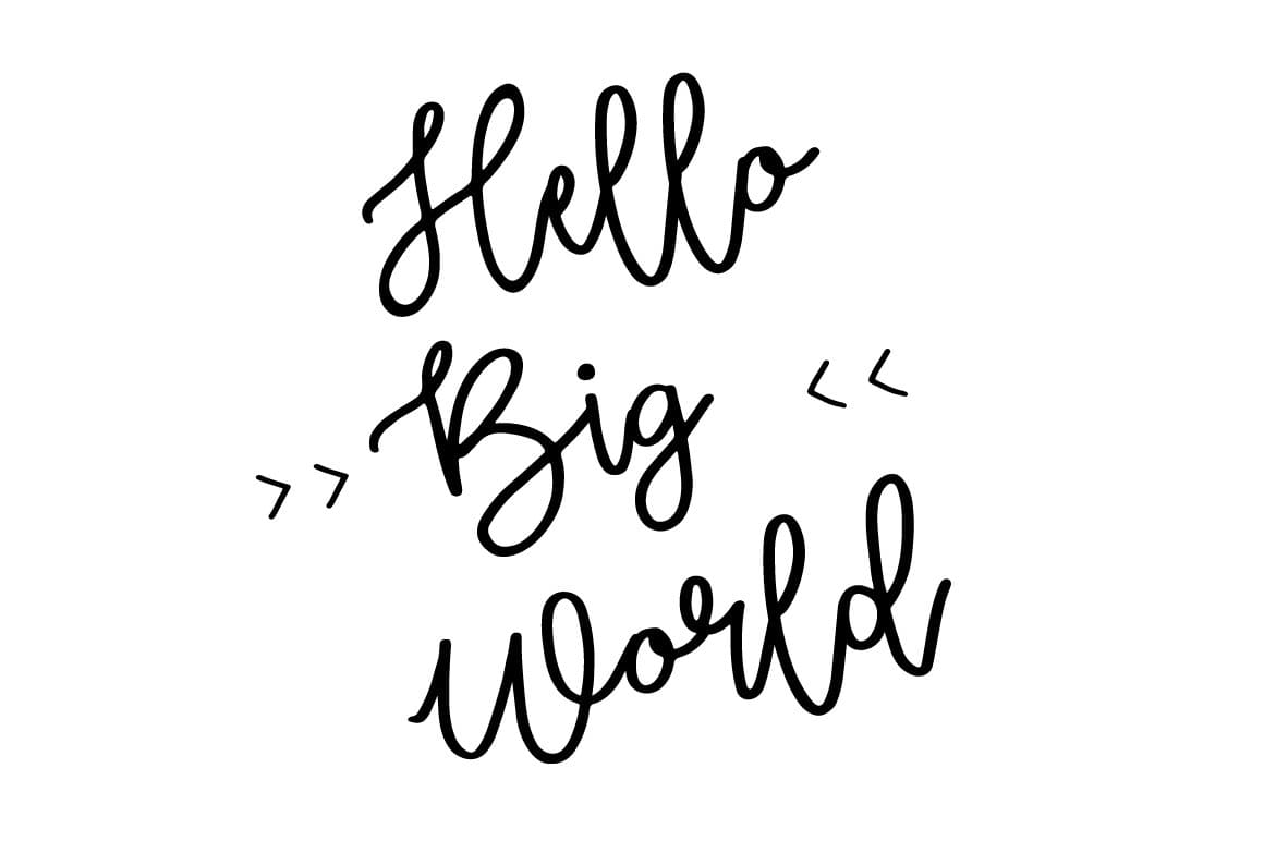 Inscription "Hello big world@ with using Zabar.