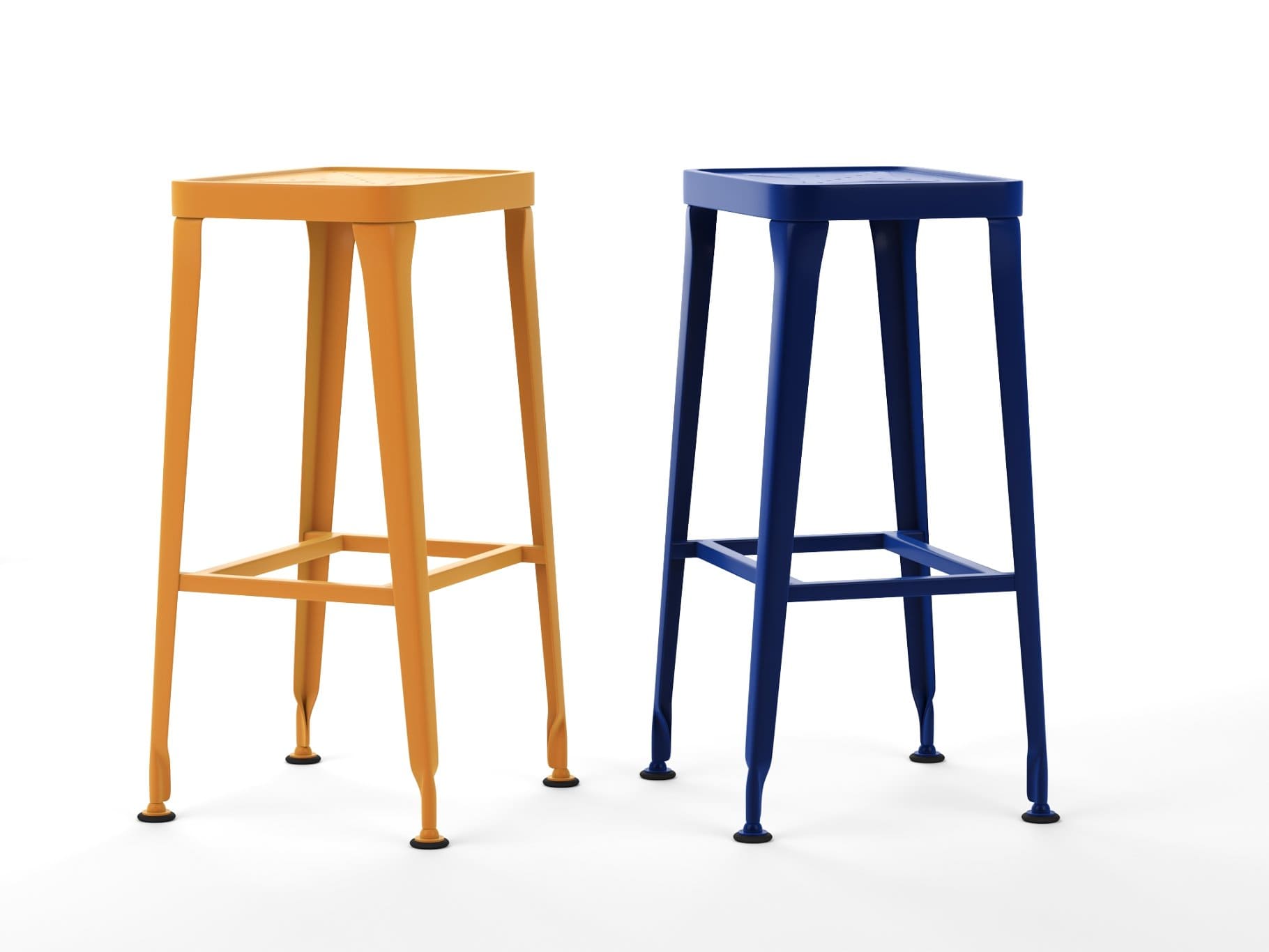 Yellow, blue and gray Carbon Bar Stool on a white background.