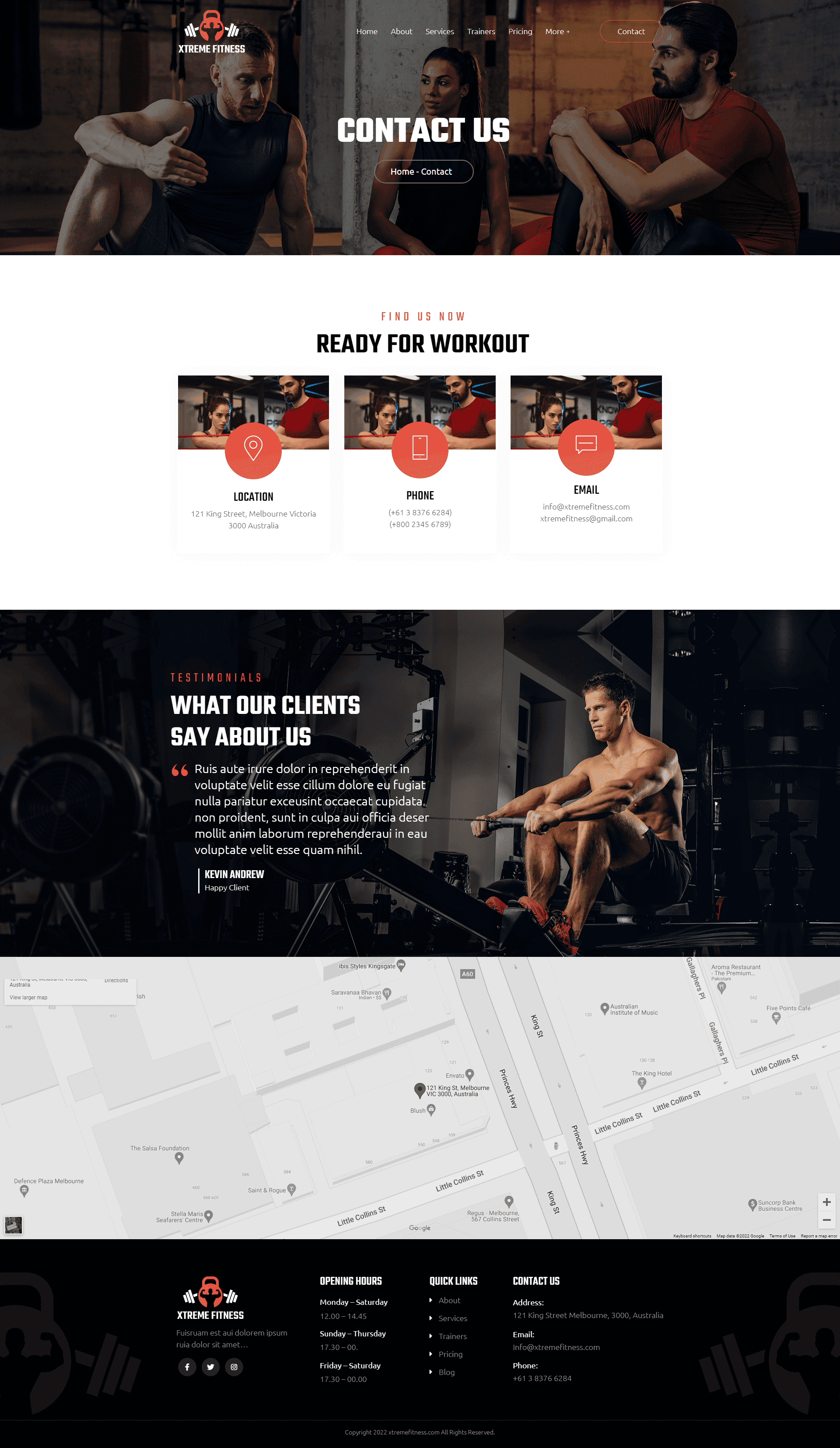 Location, phone and email of xtreme fitness.