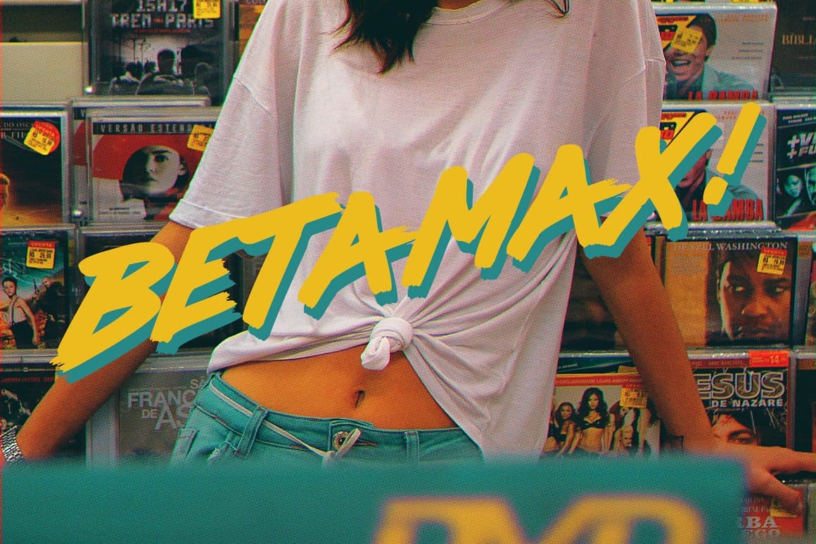 The image of a young girl in a white T-shirt with the inscription "Betamax".