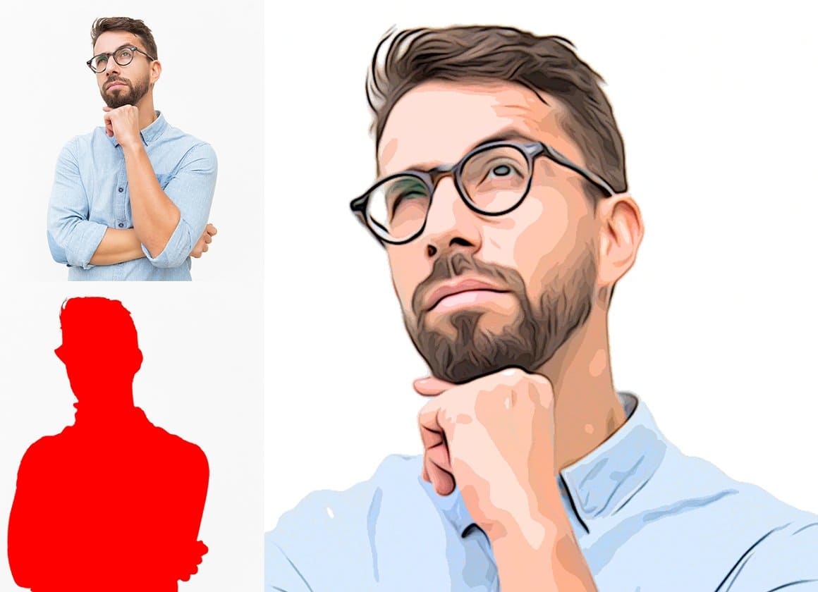 Image of a guy with glasses in a blue shirt using Abstract Art Photoshop action.