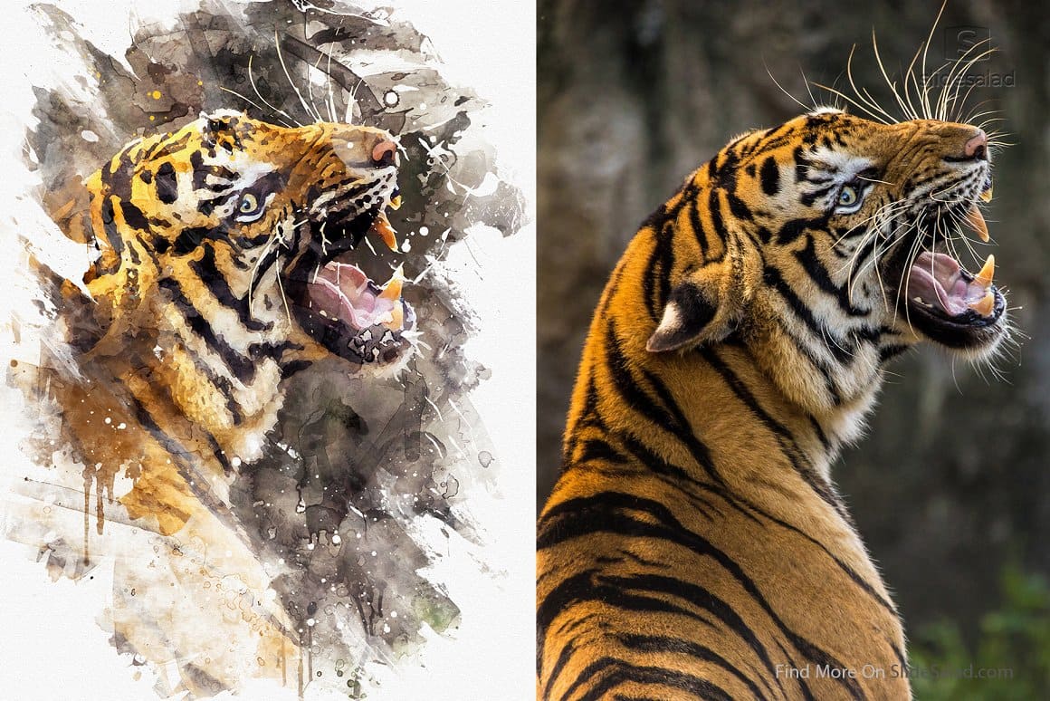 Watercolor image of a predatory tiger.