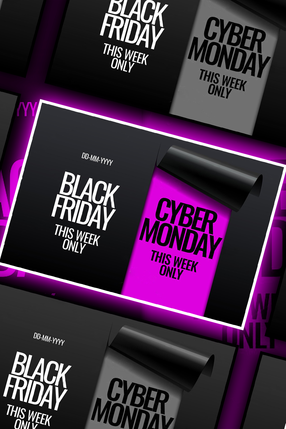 Pinterest illustrations black friday and cyber monday banner.