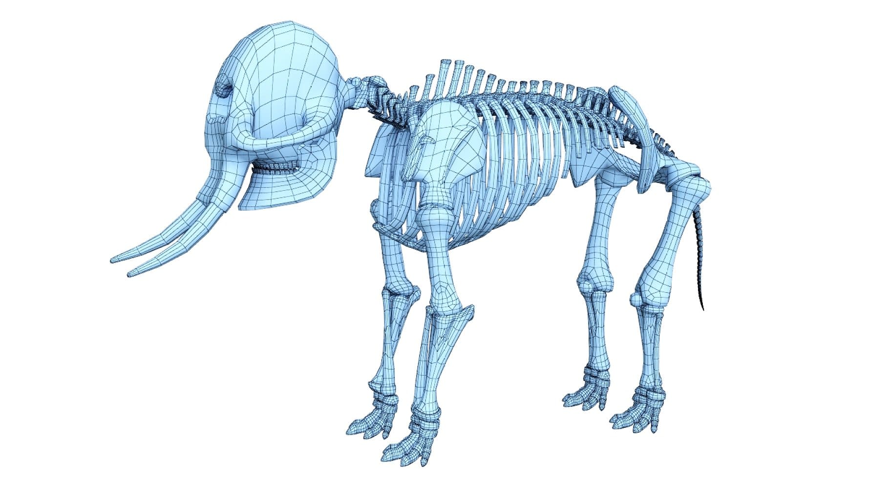 An image of a blue 3D model of an elephant.