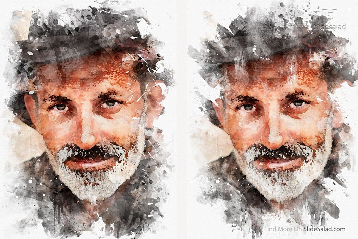 Realistic watercolor image of a man with a gray beard.
