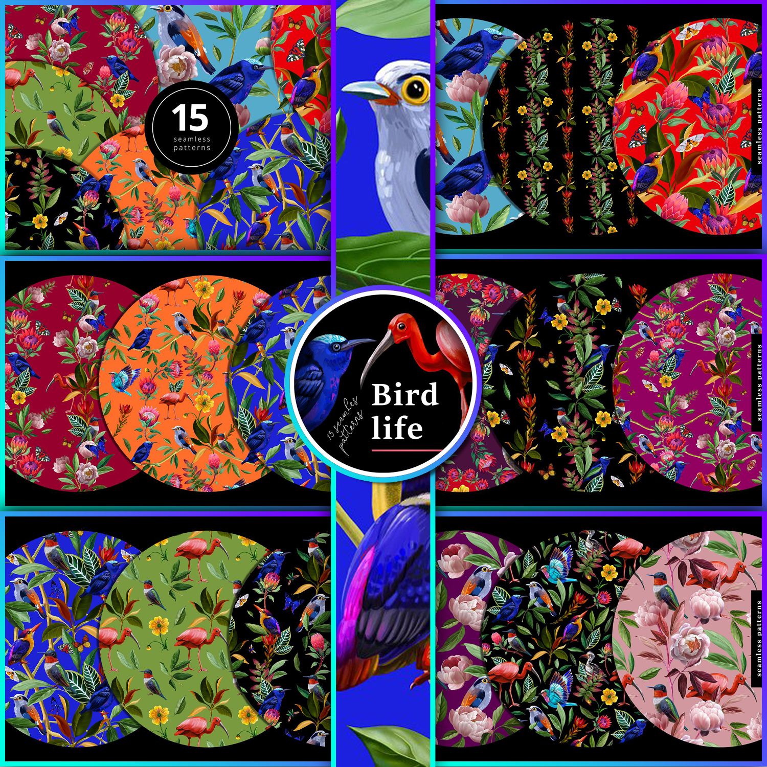 Images with bird life trend tropical patterns.