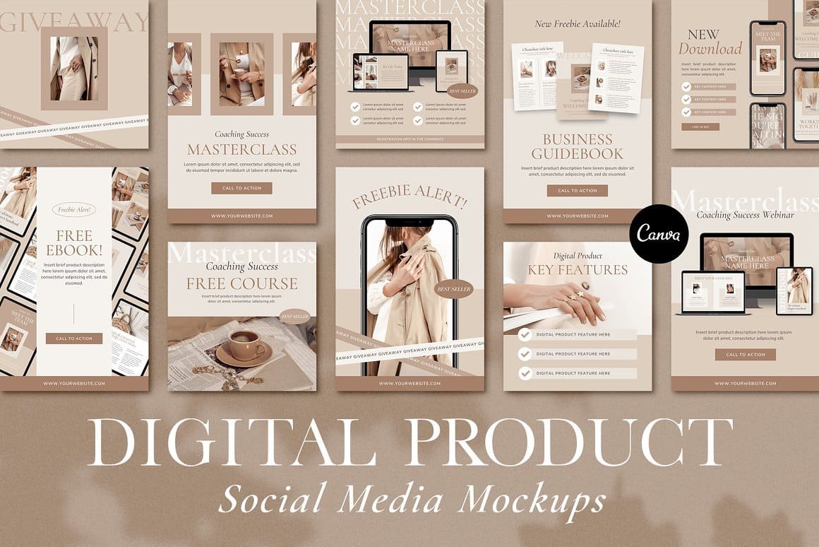 Digital Product Social Media Mockups, 10 posts for Instagram.