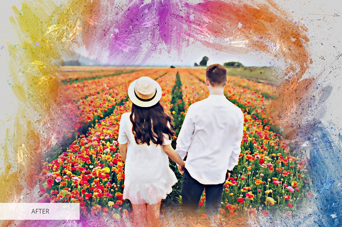 A couple in a field of flowers.