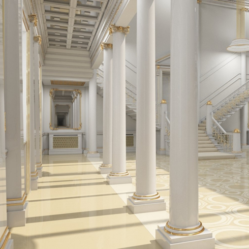 Images preview 3d model grand hall lobby staircase.