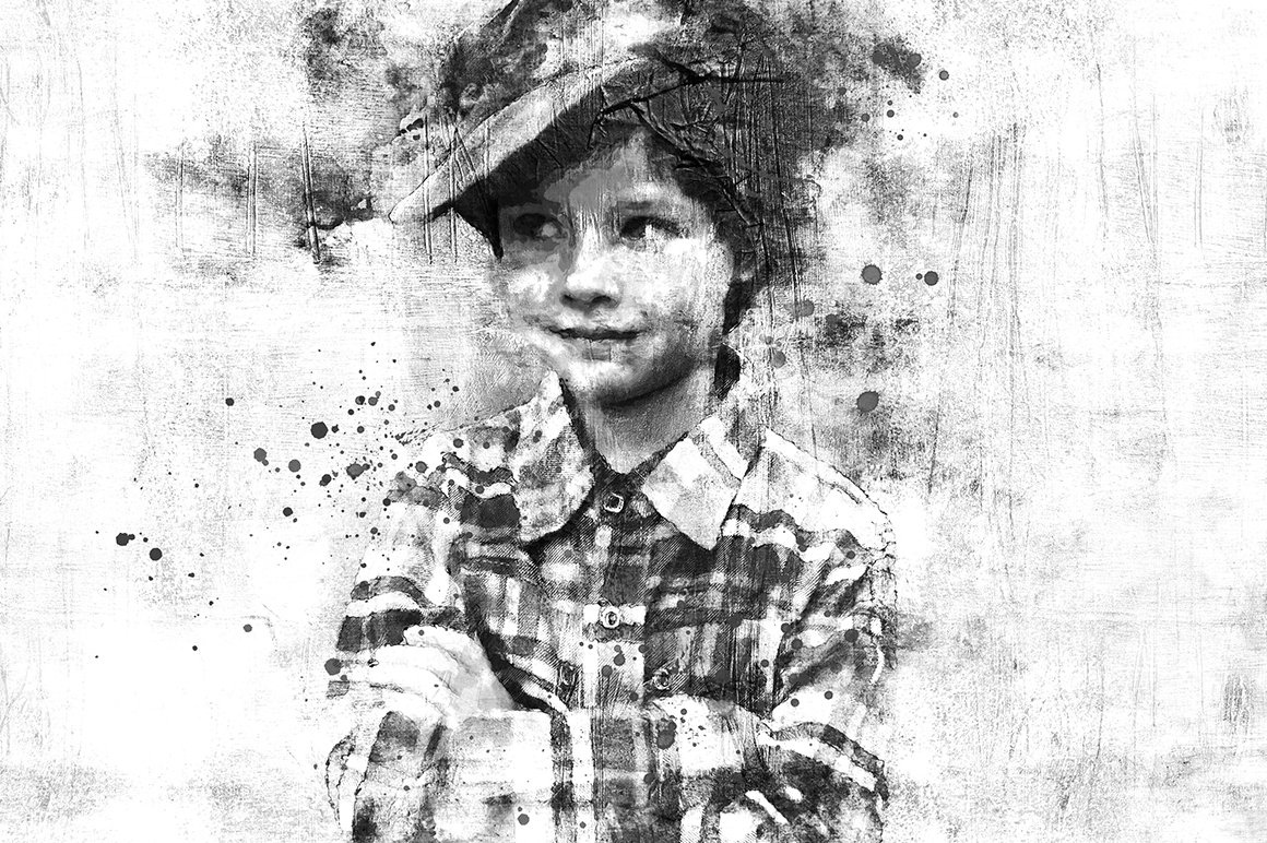 Black and white images of a child with modification.