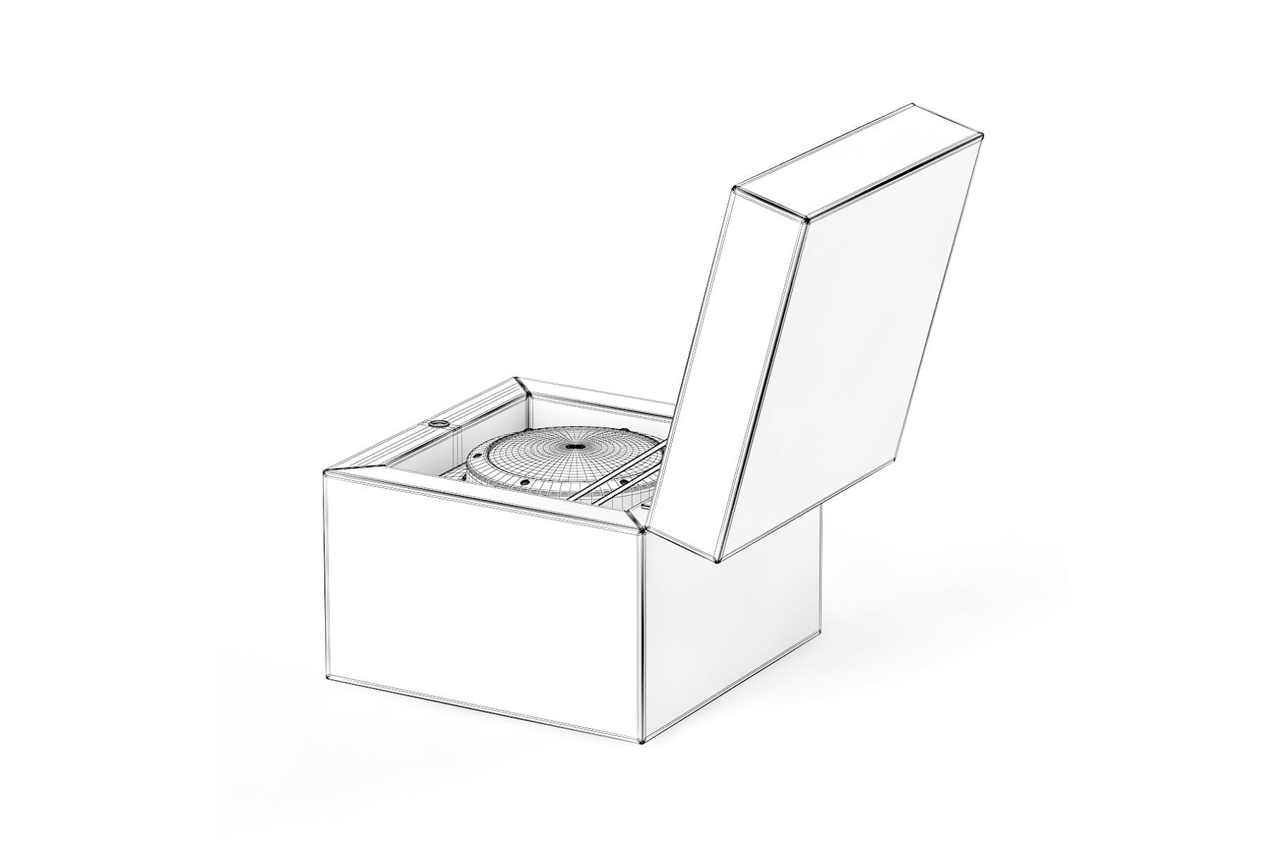 3d model of a clock and a box in white color on a white background.