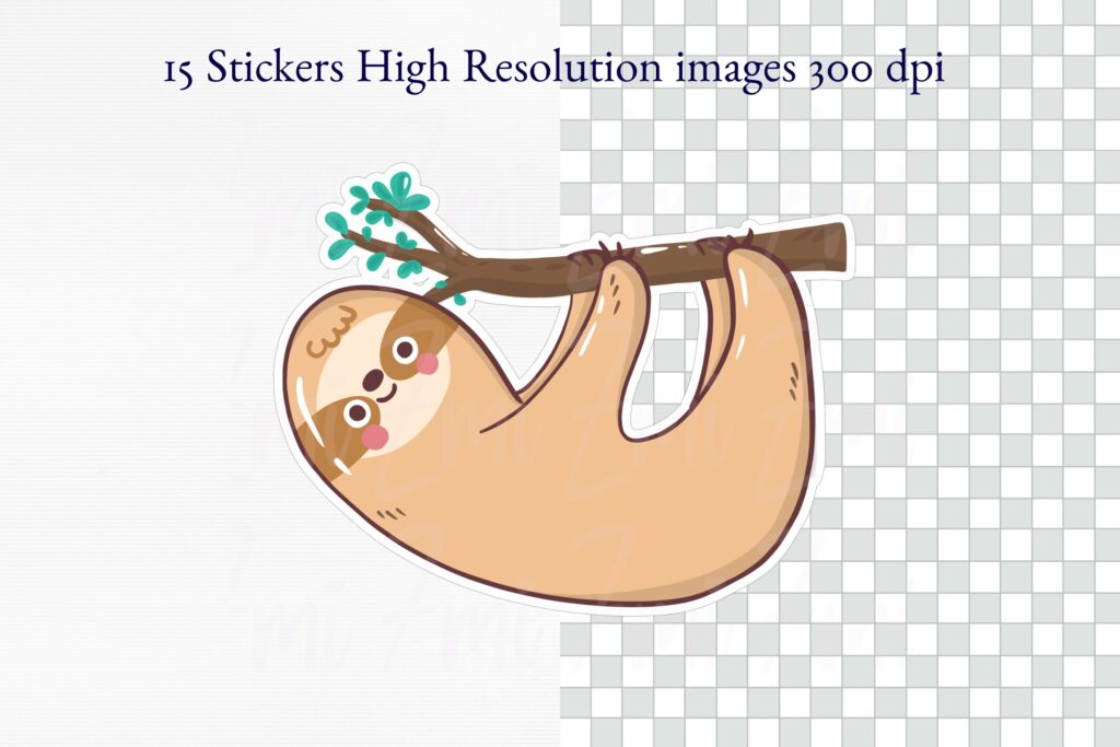 Cute Sloth Digital Stickers Pack | 15 PNG And GoodNotes File ...