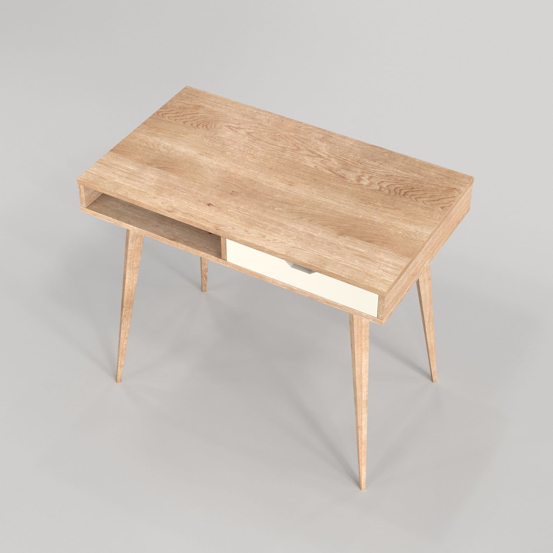 Top photo of a brown Scandinavian desk with shelves, model 04.