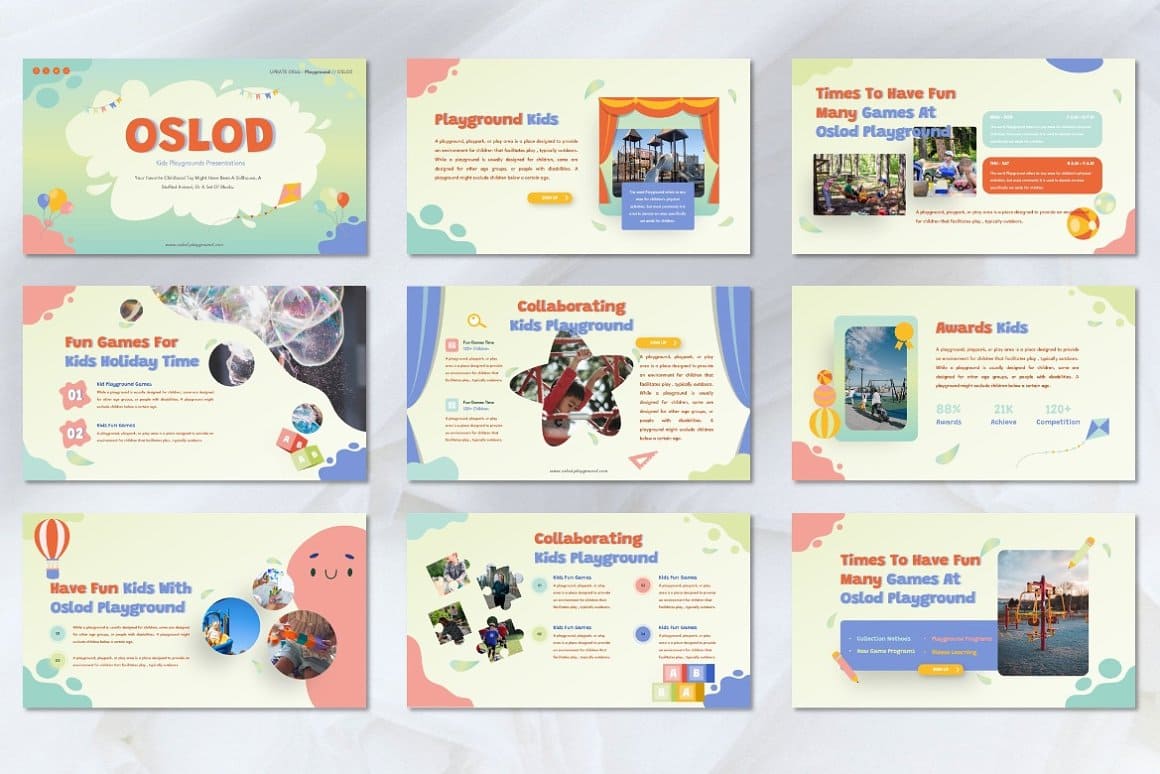 Nine slides of Oslod - Playground Googleslide.