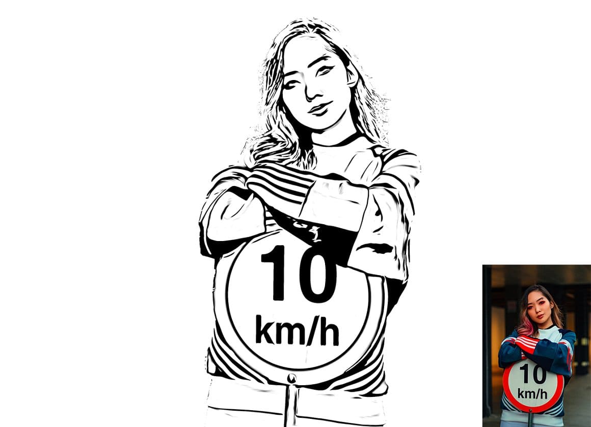 The picture shows a girl leaning on a road sign.