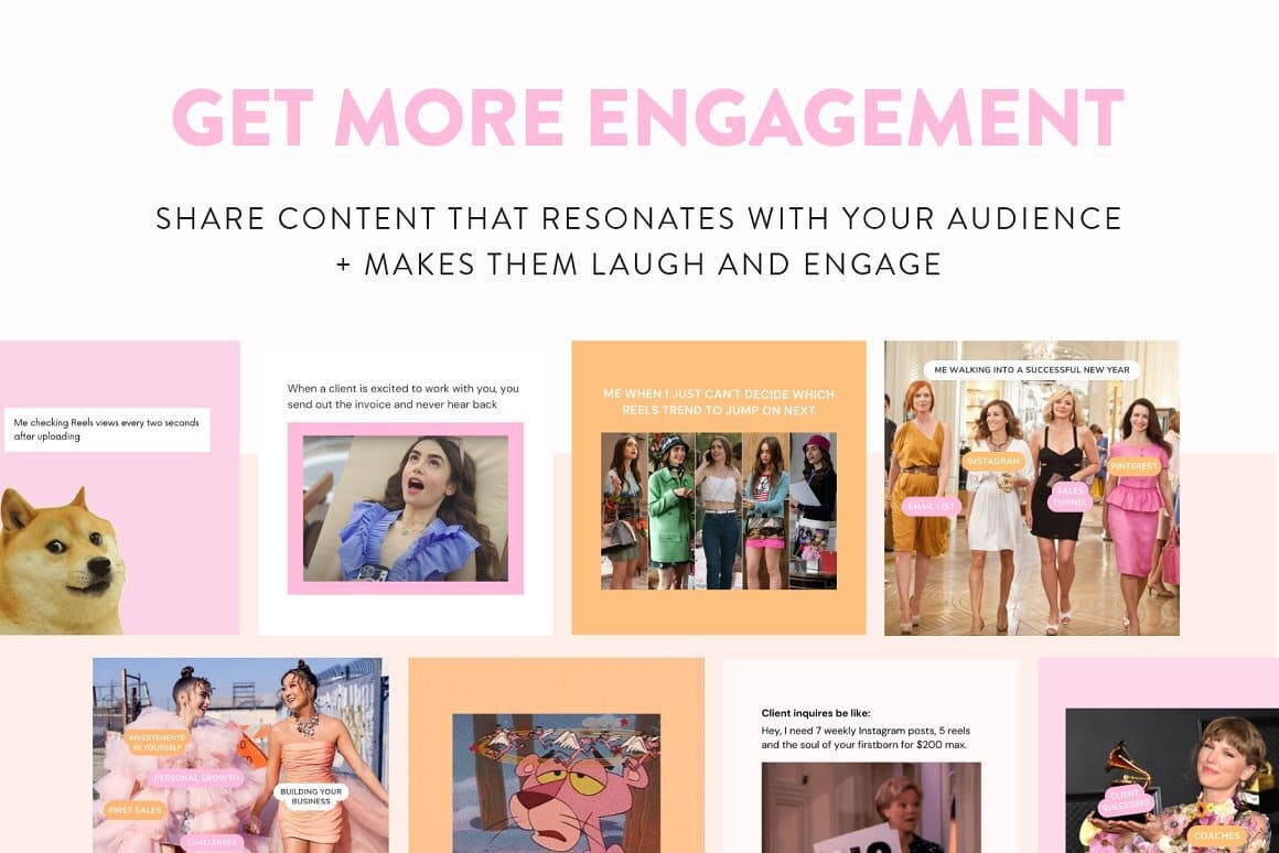 Get more engagement share content that resonates with your audience + makes them laugh and engage.