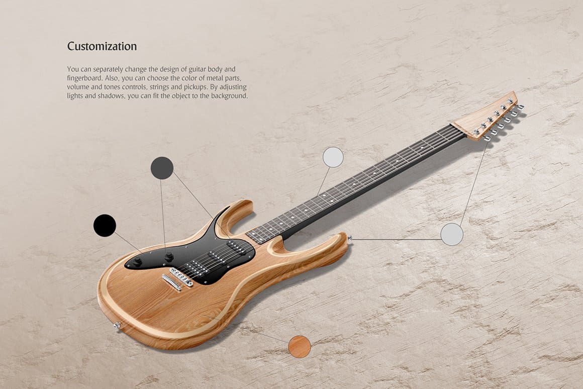 An image of an electric guitar made of wood.