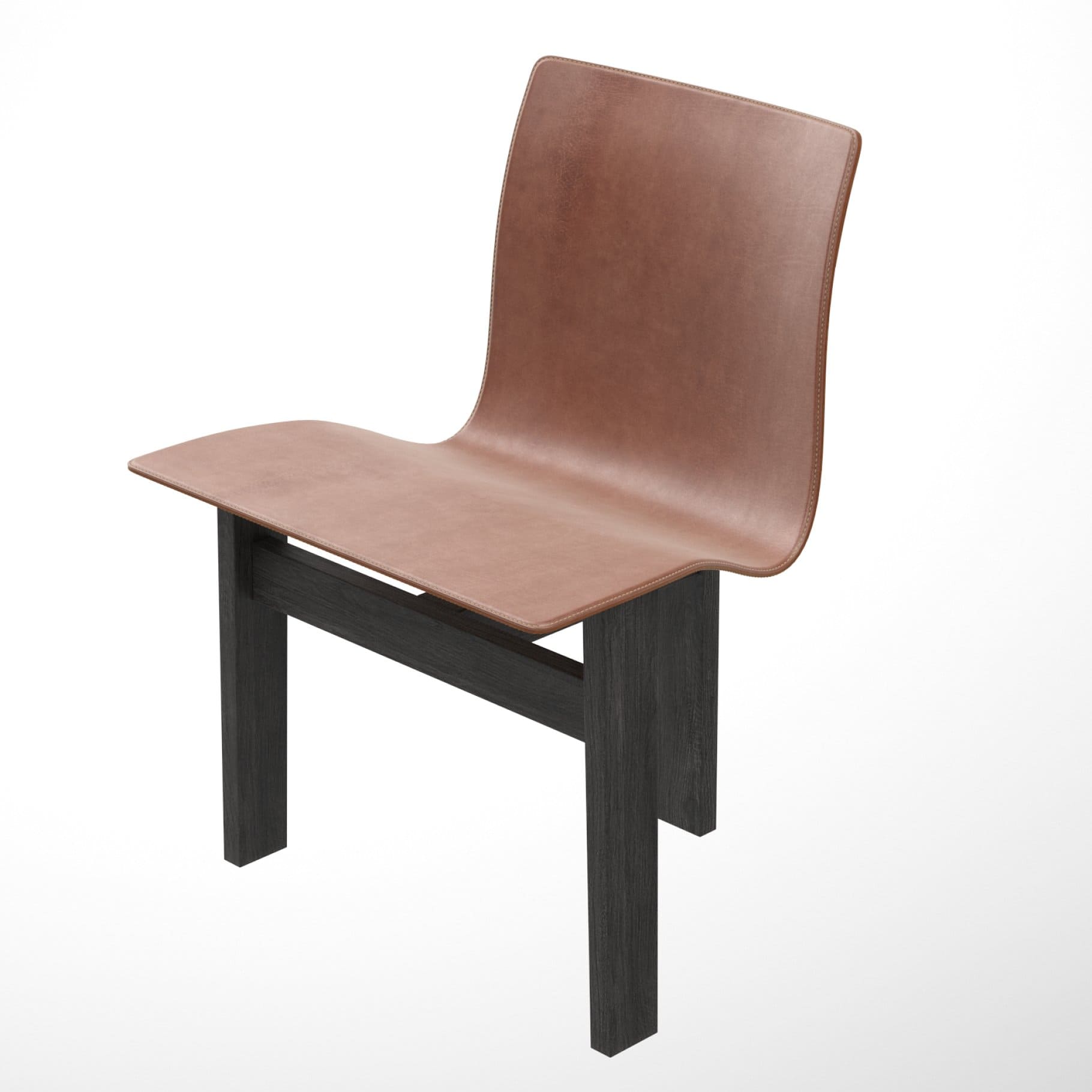 Angled side view of Tre 3 wooden chair with curved back.