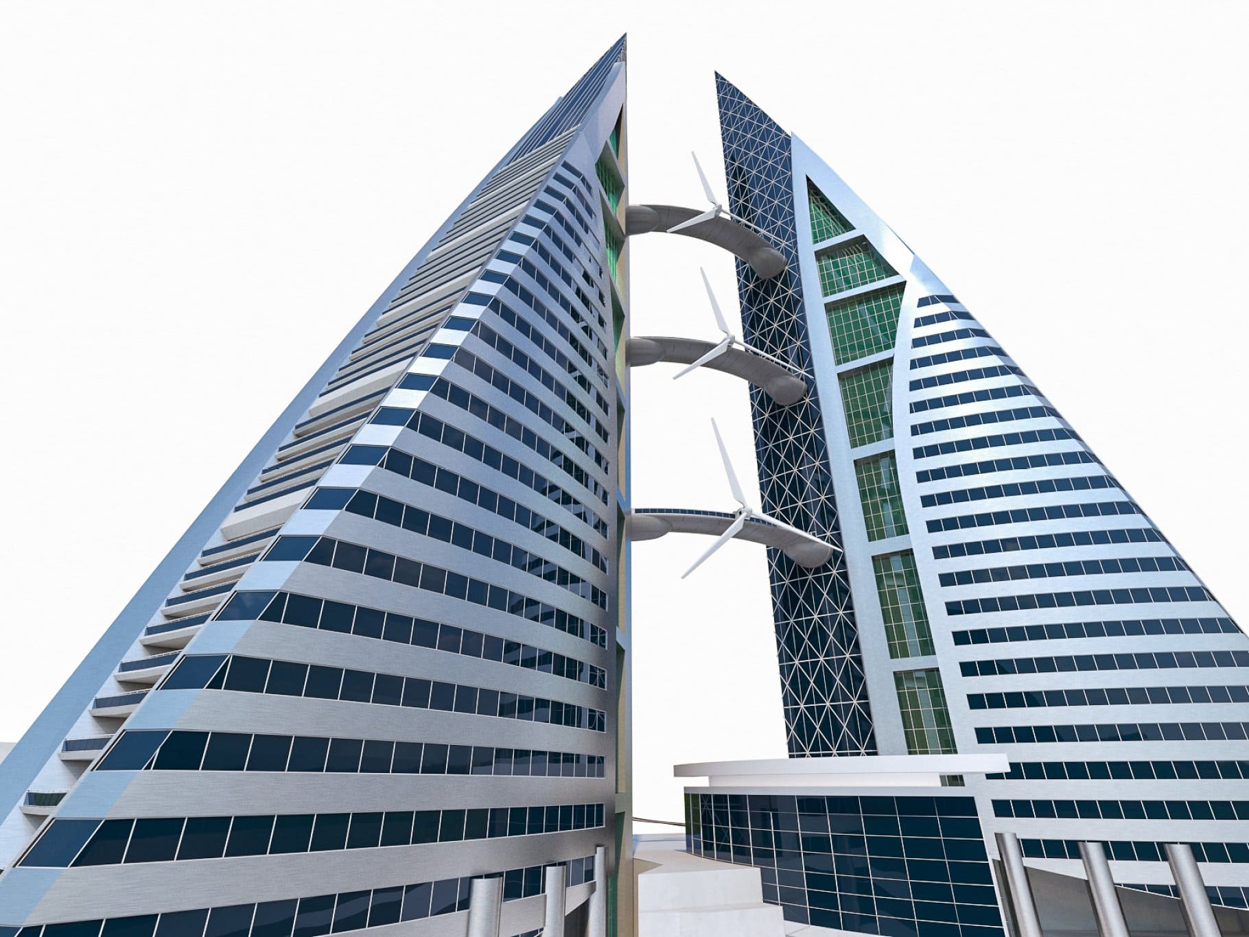 An image of the Bahrain World Trade Center is shown from the side.