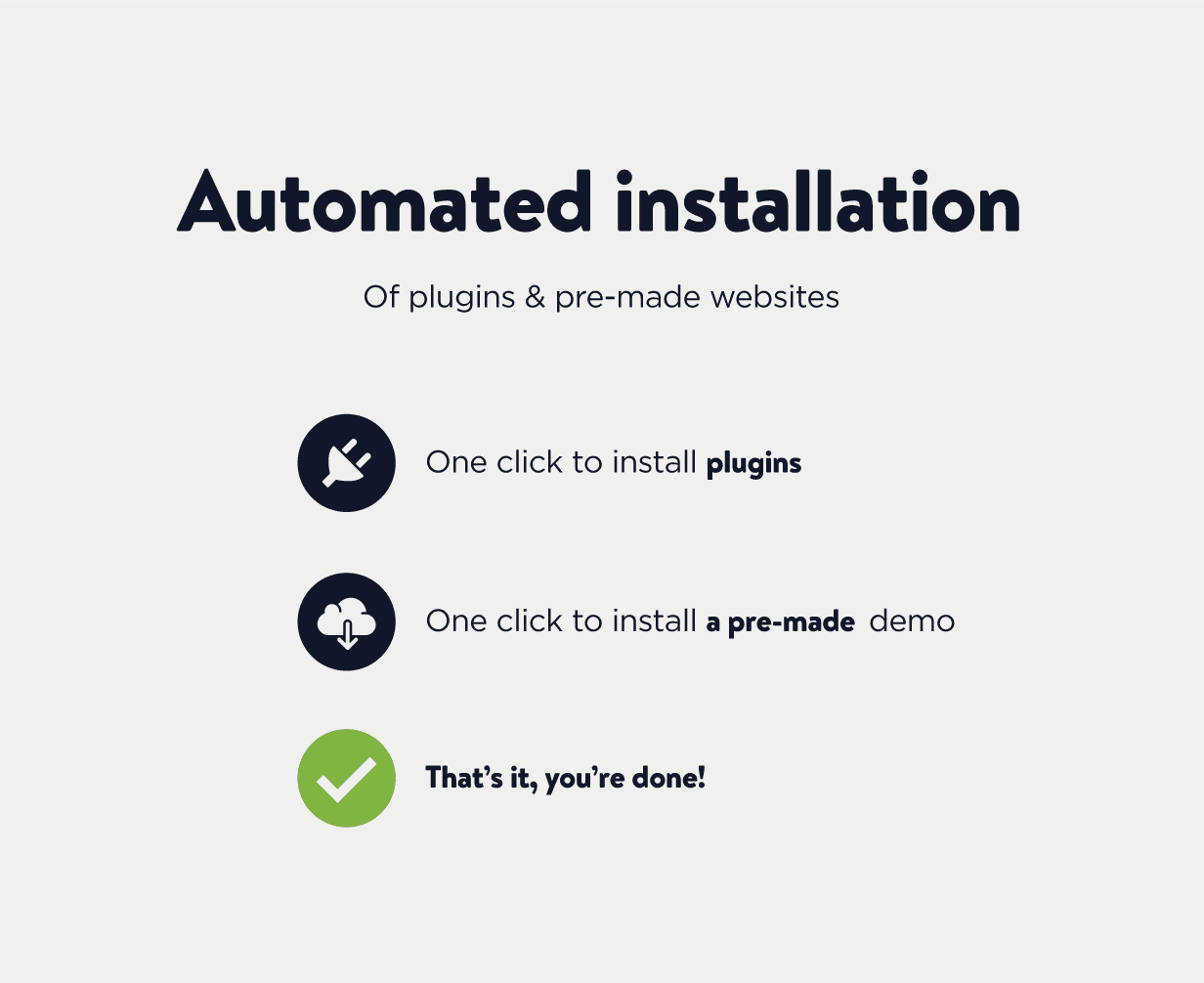 Inscription “Automated installation of plugins and pre-made websites”.