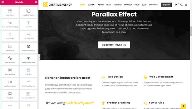 Parallax effect of the Avas - Elementor WordPress Theme.