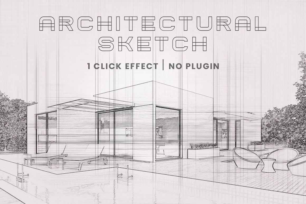 Architectural sketch 1 click effect, no plugin.