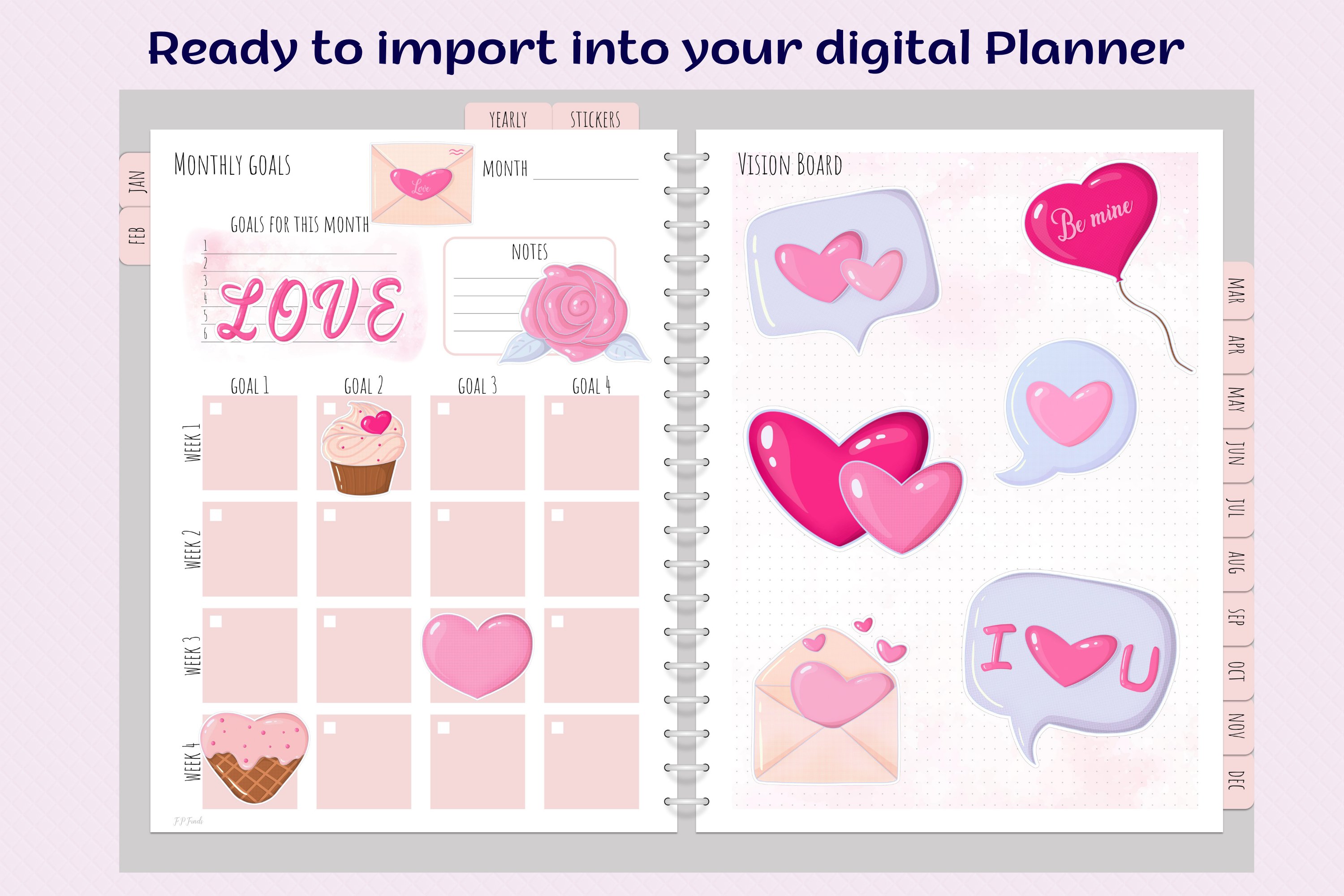Diary pages with hearts.