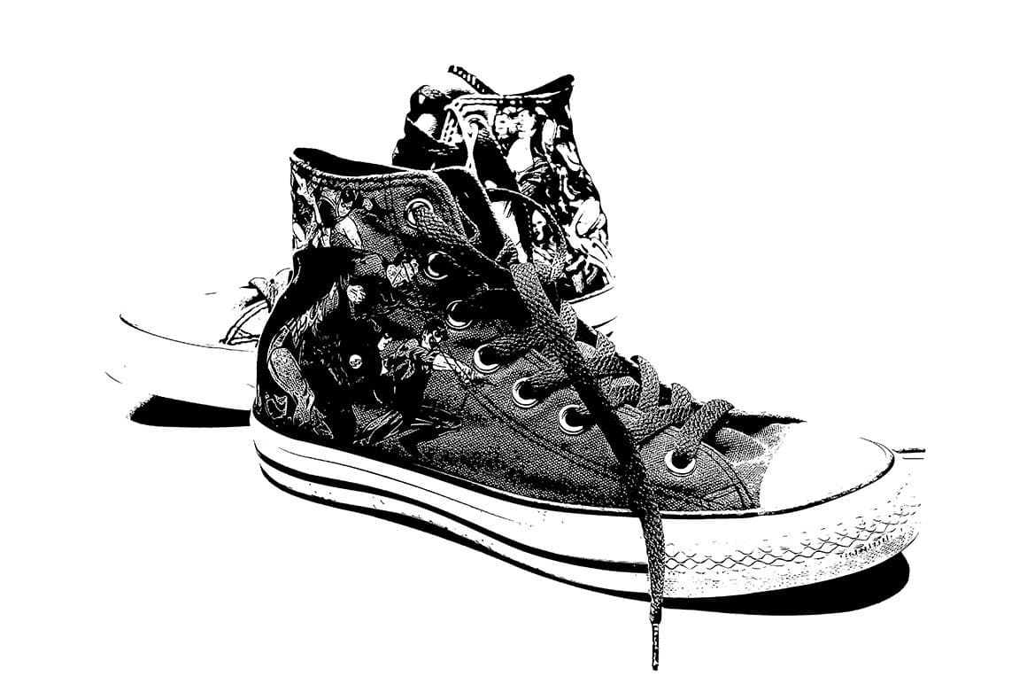 Image of sneakers in black and white on a white background.