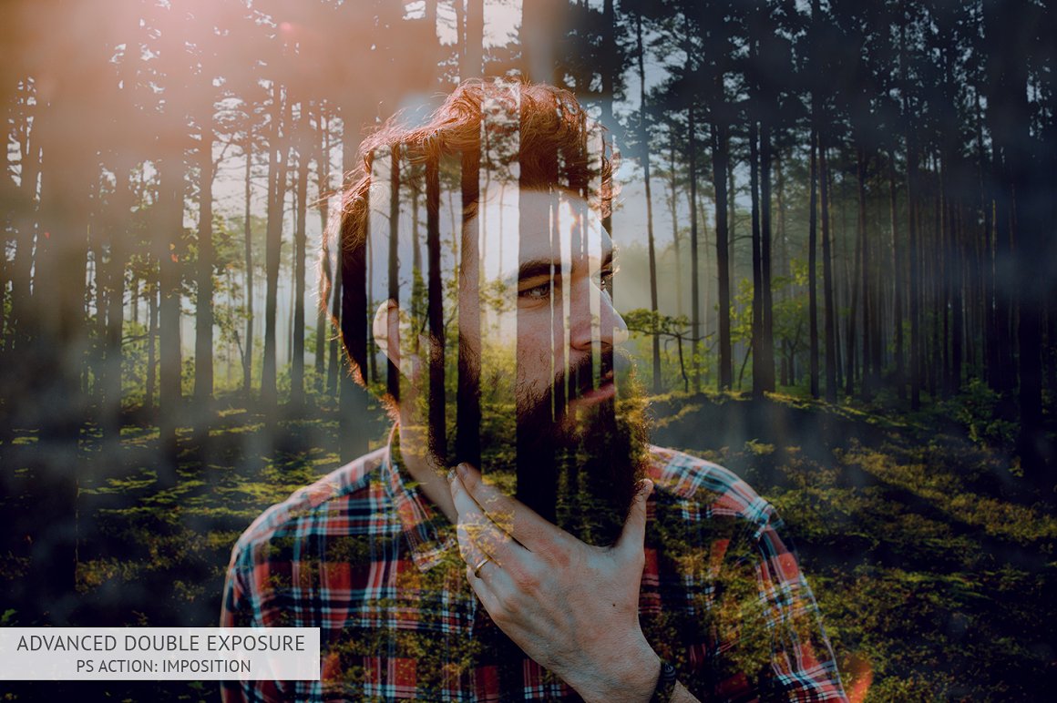 Bearded man on the background of the forest.