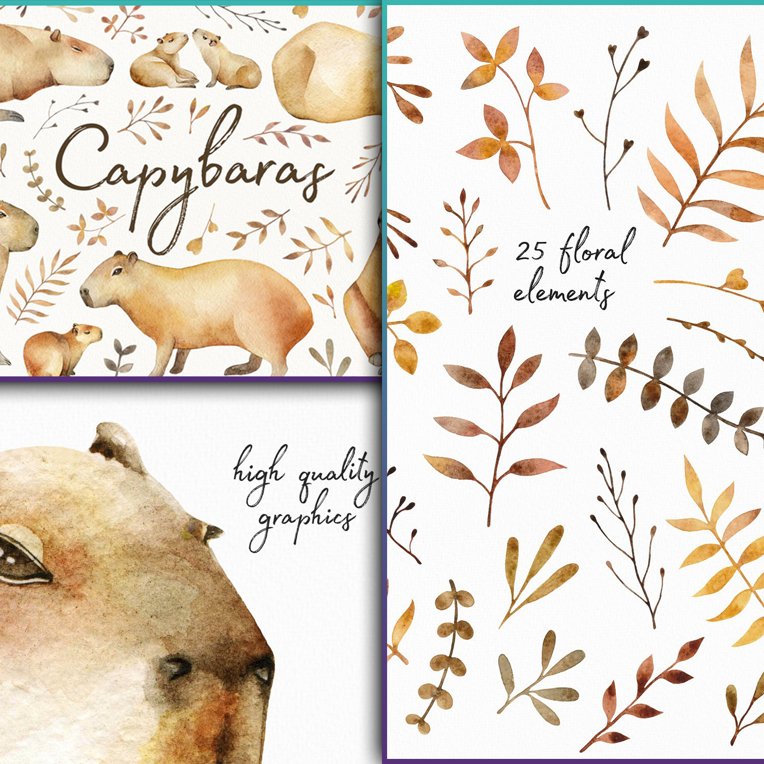 Preview capybaras watercolor set.