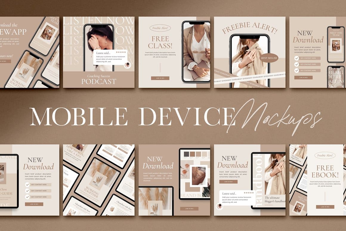 Mobile device mockups, 10 slides.