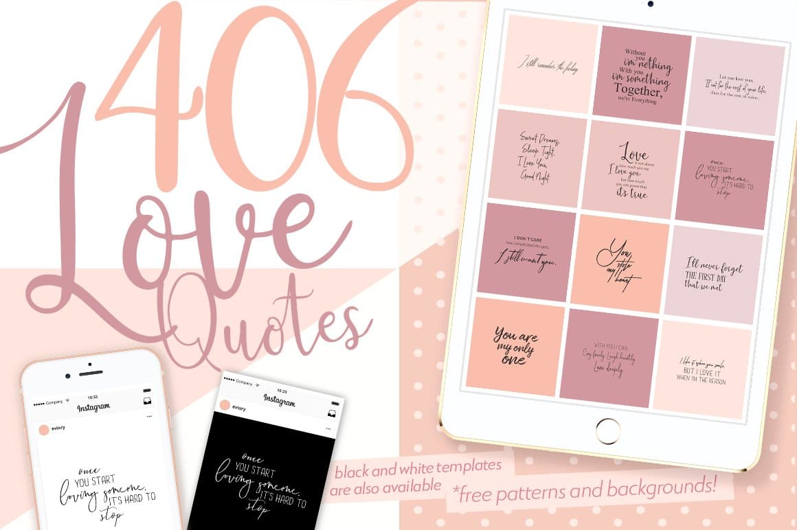 406 love quotes with free patterns and backgrounds.