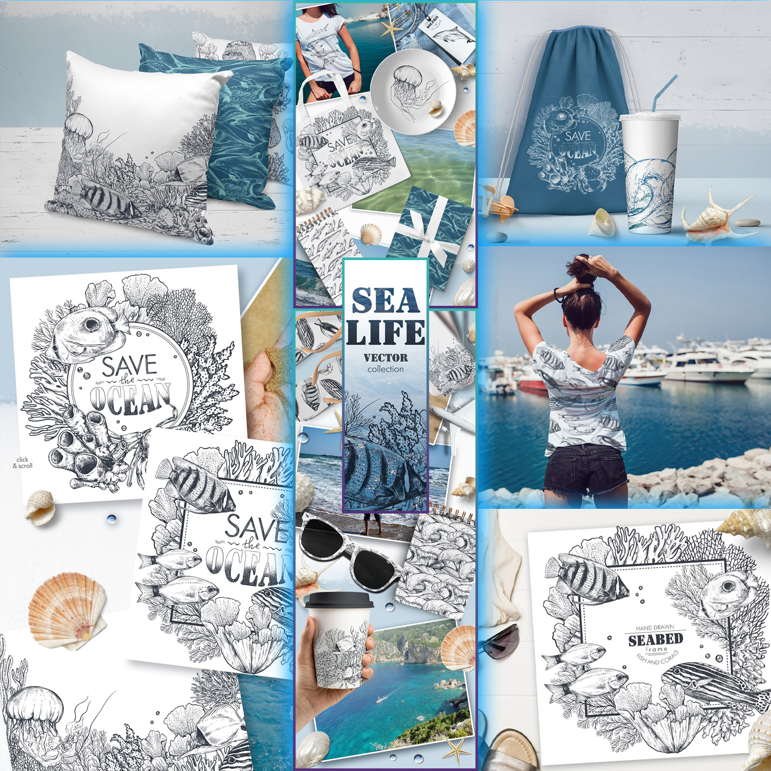 Preview sea life vector collection.