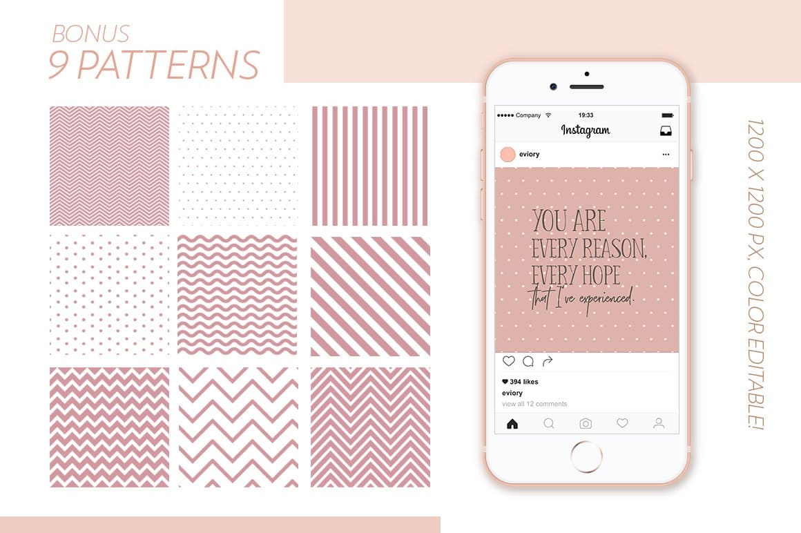 Bonus 9 patterns in white and pink.