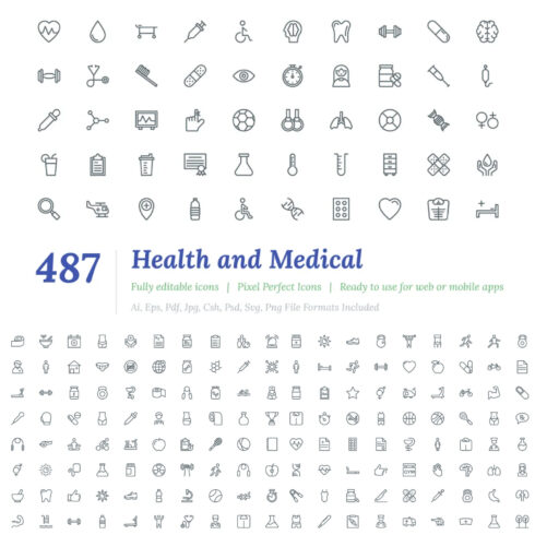 Images with health and medical line icons.