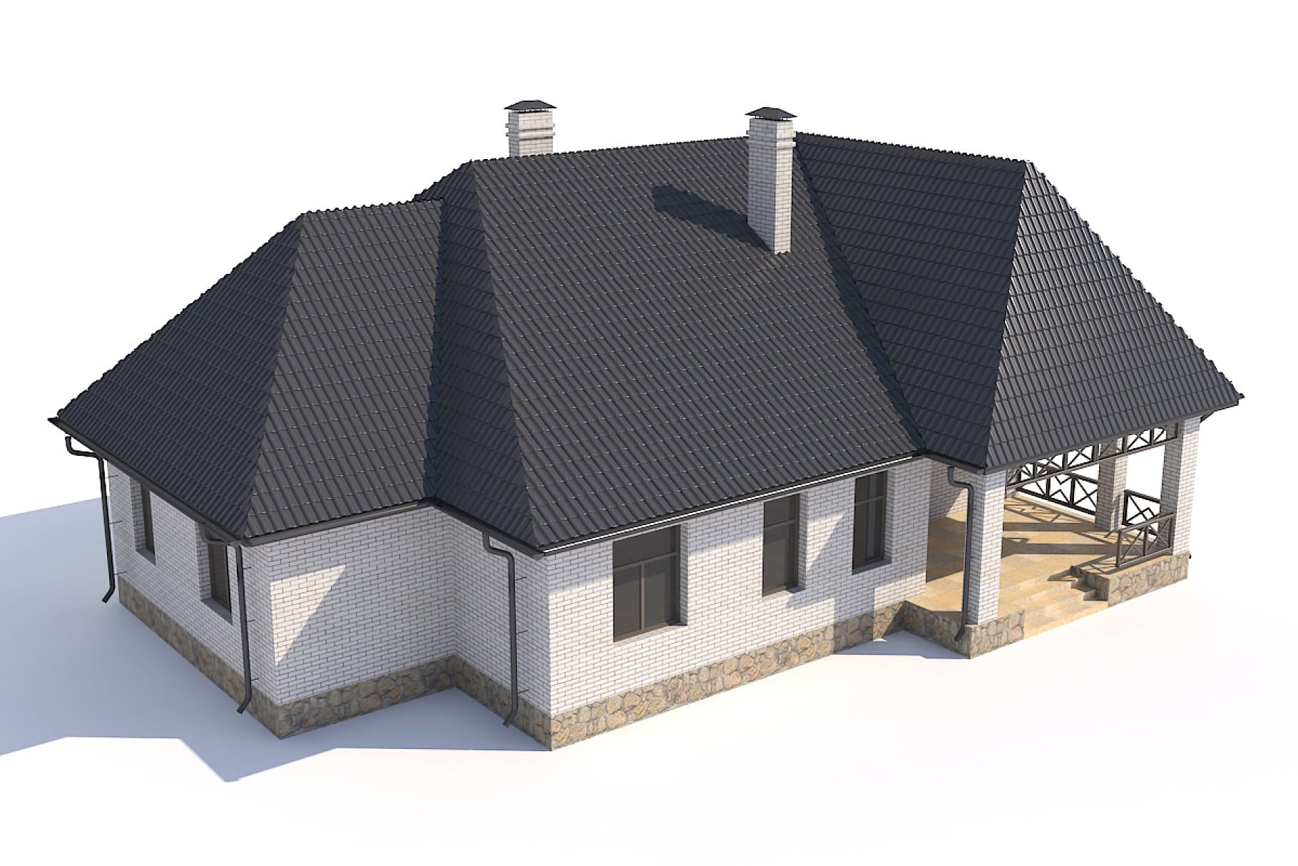 3D model of a one-story house made of silicate brick.