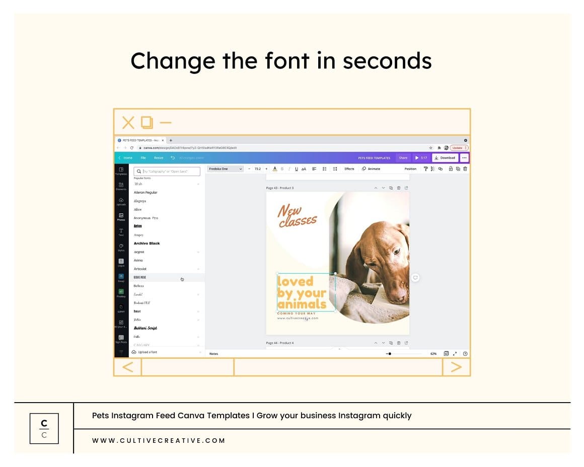 Change the font in seconds on Pets Instagram feed canva templates .
