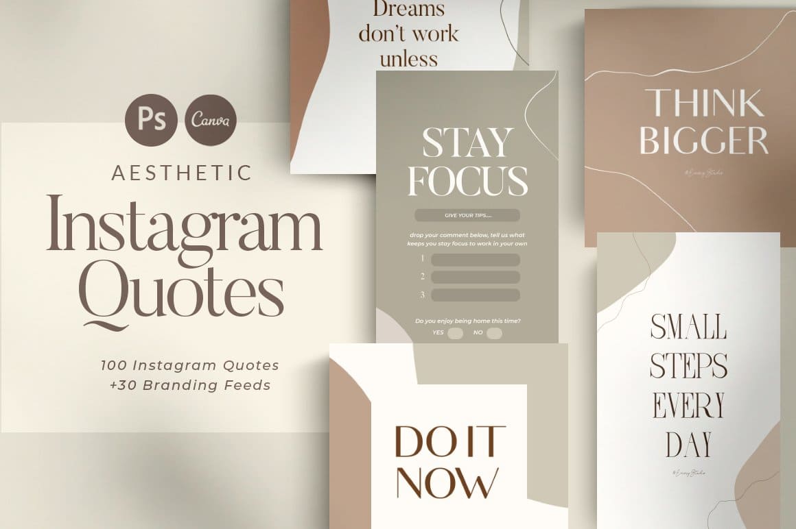 Aesthetic Instagram quotes + 30 branding feeds.