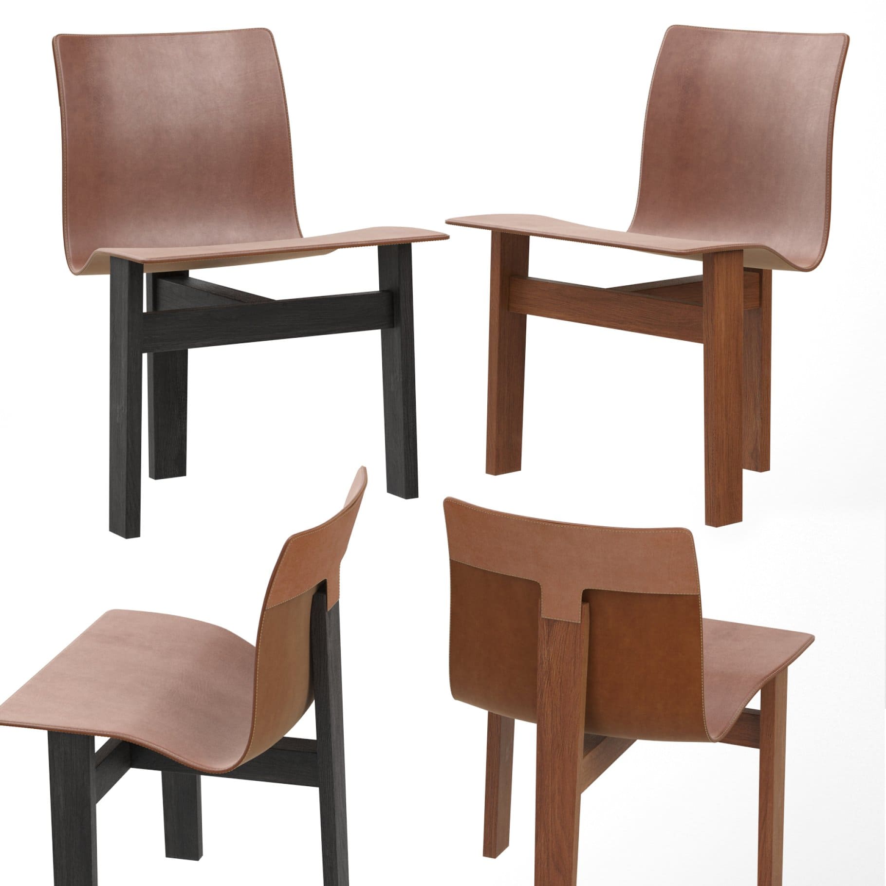 Four Tre 3 wooden chairs with a curved back.