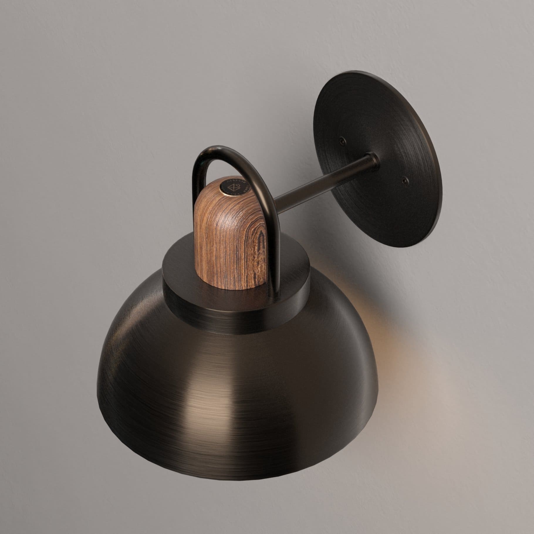 Metal body of the lamp with a wooden element.