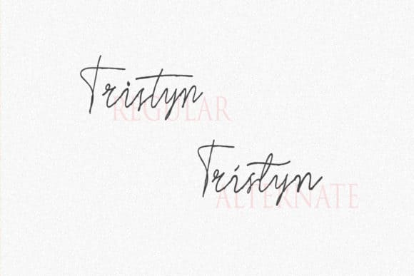 The inscriptions “Tristyn regular” and “Tristyn alternate” are written on a light gray background.