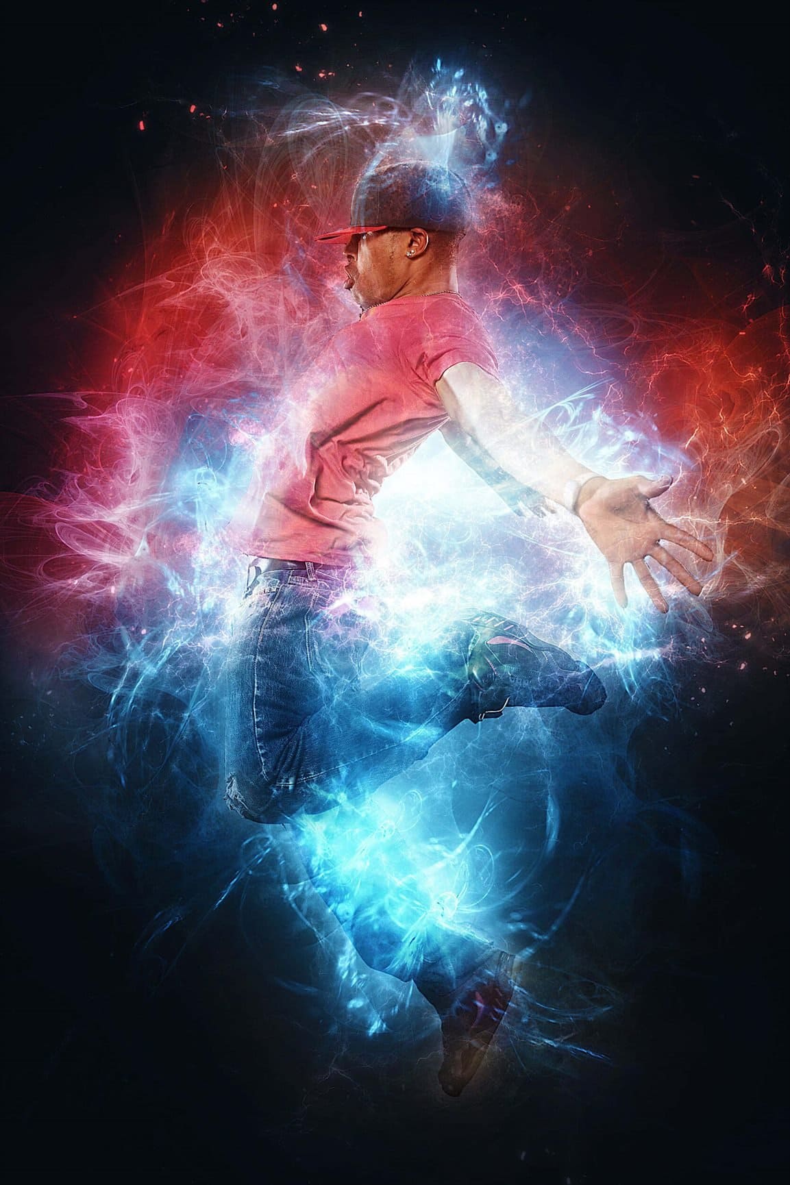 Dancer on a black and electric background.