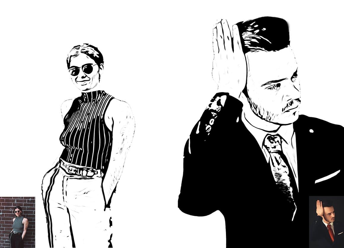 Stylish drawings from photos of a man and a woman.