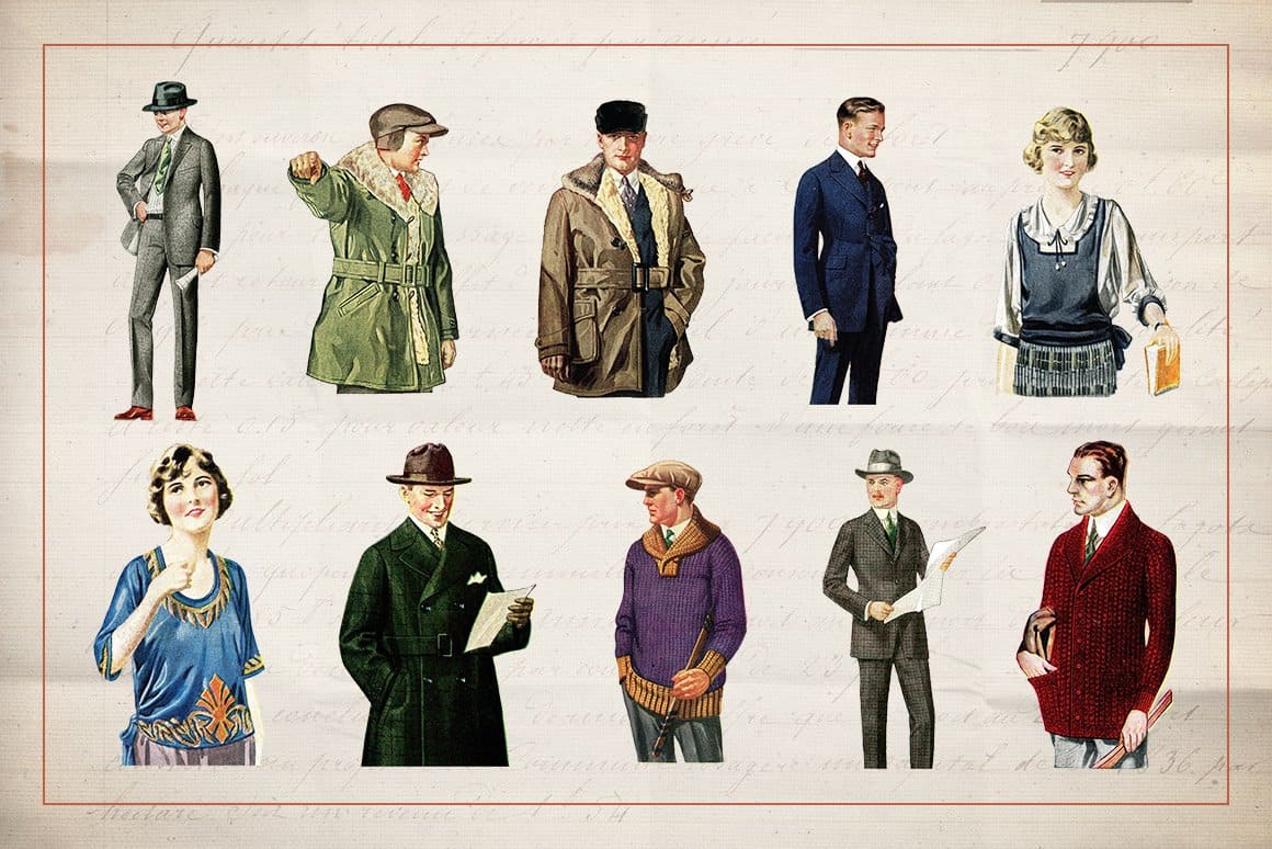 Retro illustration of clothes of adults.