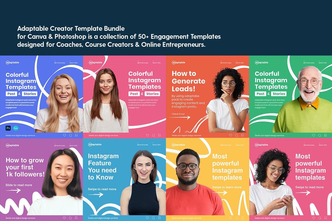 Adaptable Creator template bundle for canva & photoshop.